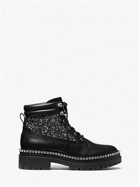 michael kors turner embellished leather and glitter boot : Men